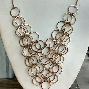 Rose gold tone Circle link chain bib necklace 25"